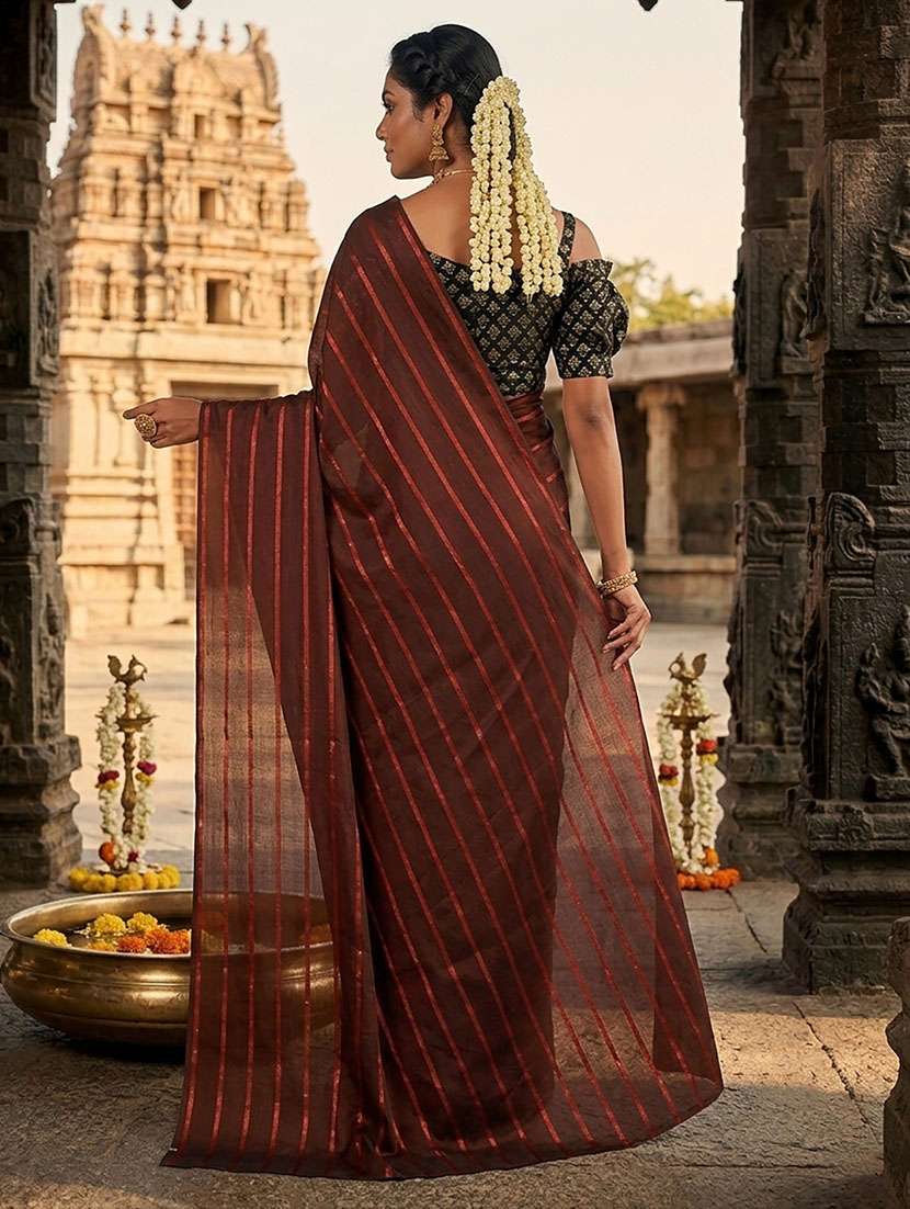 Women Striped Festive Wear Saree - 22658442 -  Standard Image - 2