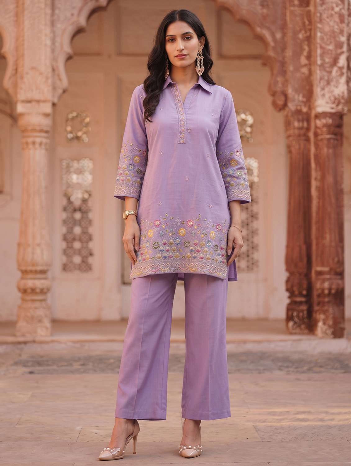 Women Embroidered Three Quarter Sleeves Ethnic Co-ord Set - 22658464 -  Standard Image - 2