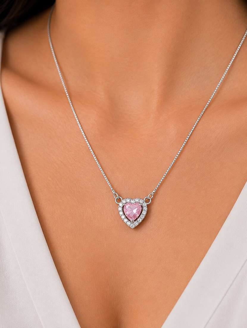Heart-shaped Crystal Pendant Necklace With Cz Stone Detailing - 22658473 -  Standard Image - 2