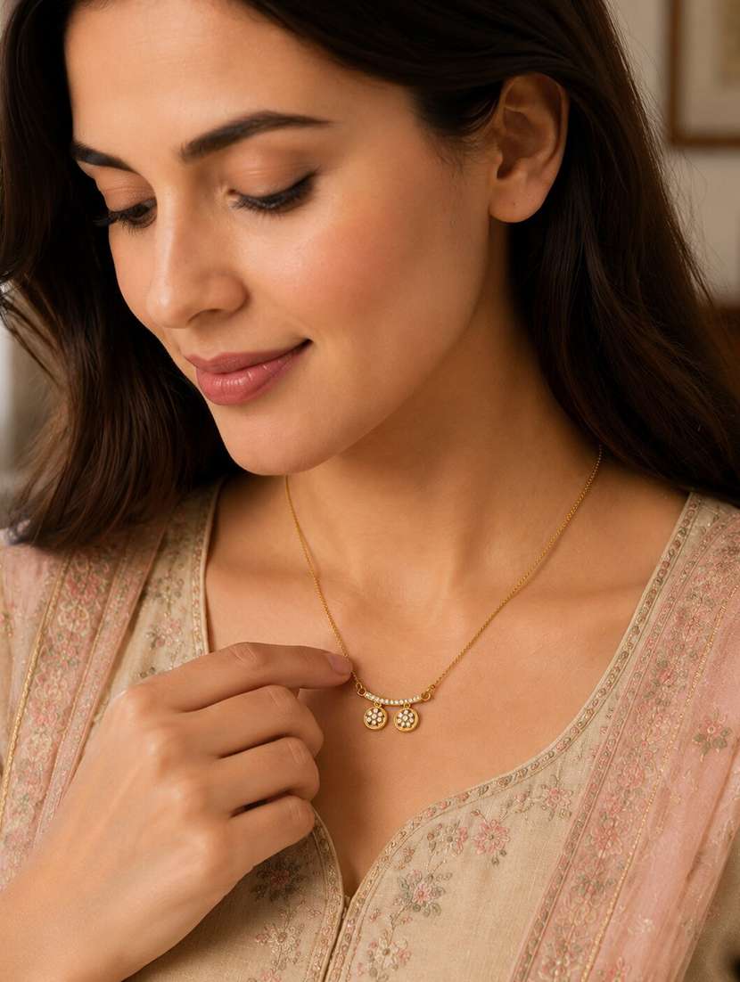 Stylish Twin Pendant Necklace With Crystal-studded Bar Design - 22658487 -  Standard Image - 2