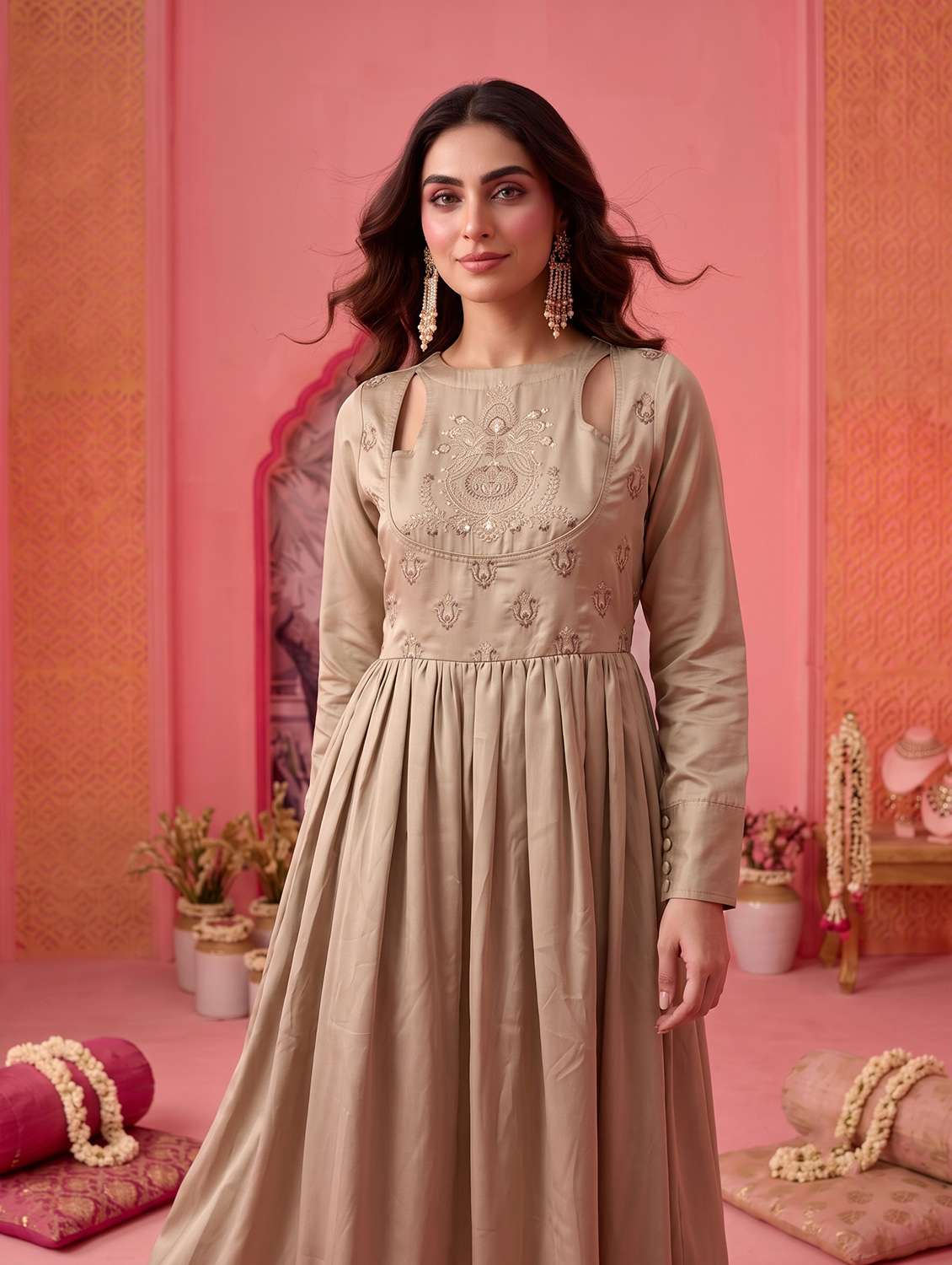 Women Embroidered Long Sleeves Anarkali Dress - 22658511 -  Standard Image - 2