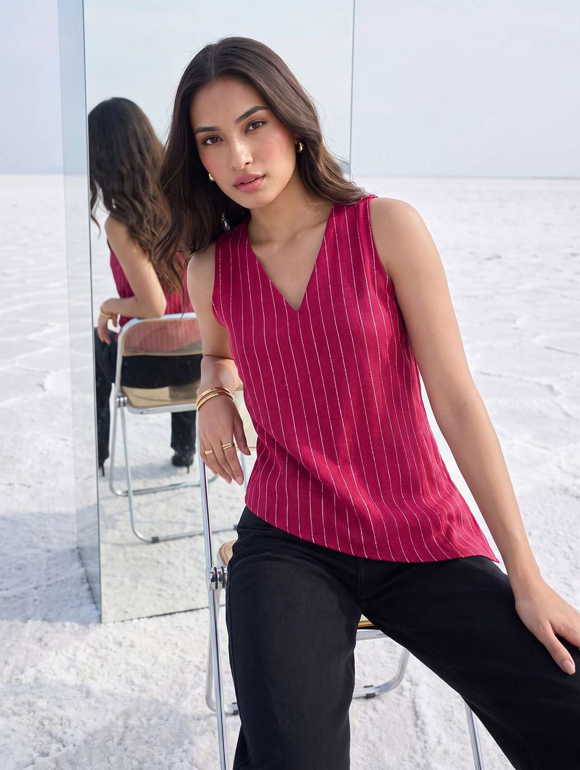 women printed sleeveless asymmetric top