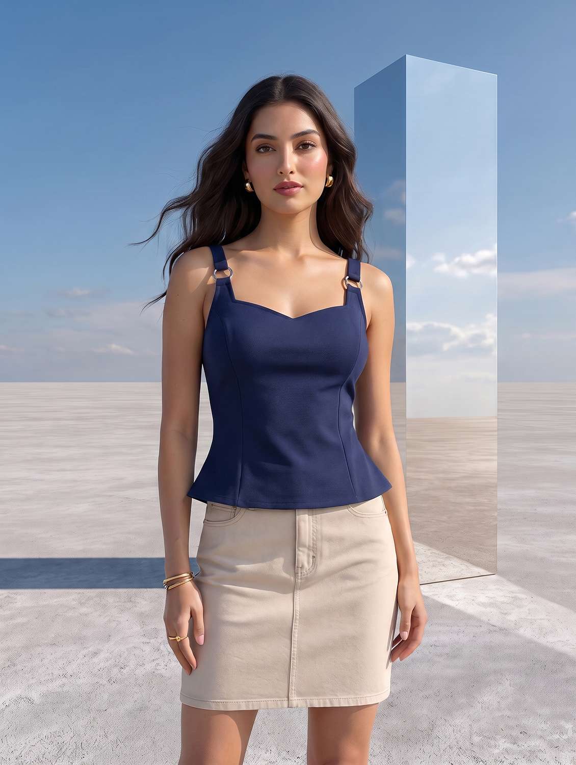 Women Solid Shoulder Strap Regular Top - 22658528 -  Standard Image - 2