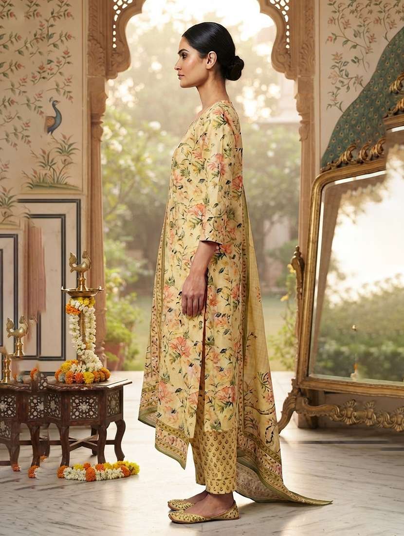 Women Printed Three Quarter Sleeves Kurta Pant Set With Dupatta - 22658957 -  Standard Image - 2
