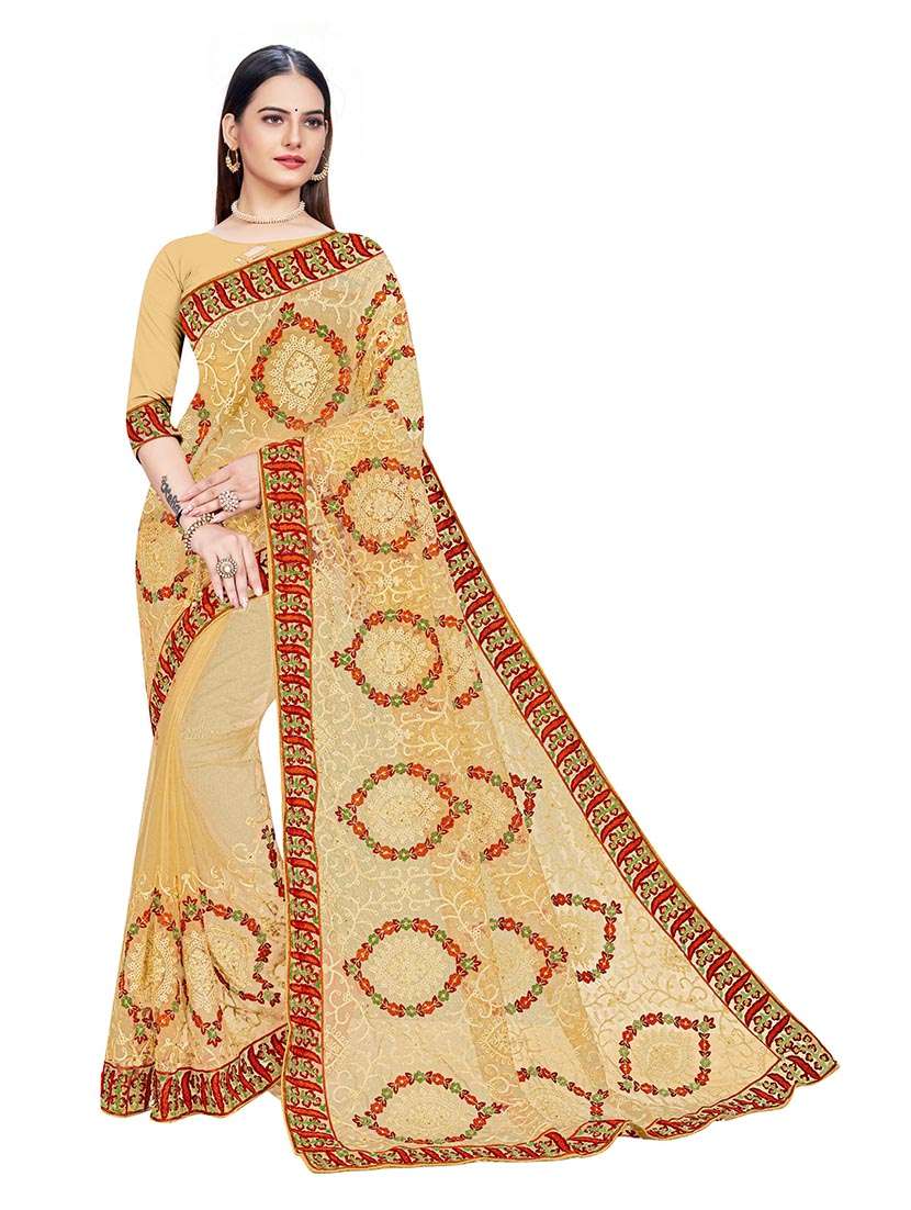 women solid with work embroidered saree with blouse