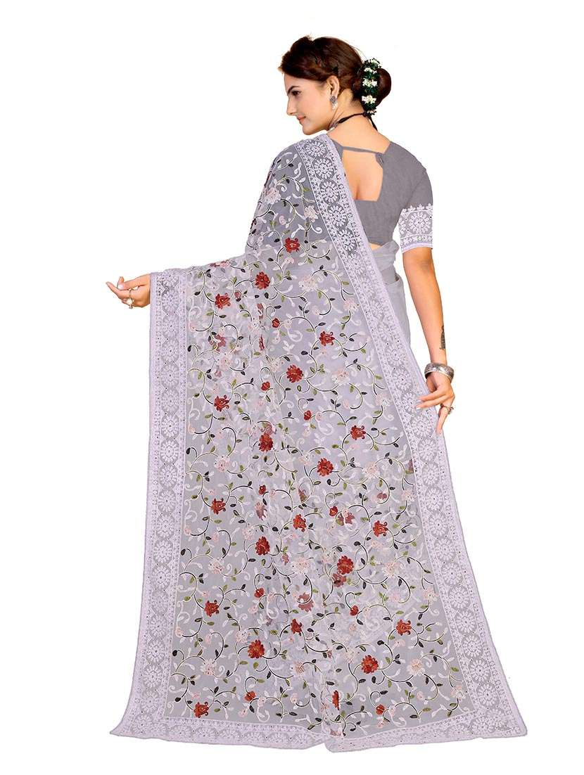 Women Solid With Work Embroidered Saree With Blouse - 22660430 -  Standard Image - 2