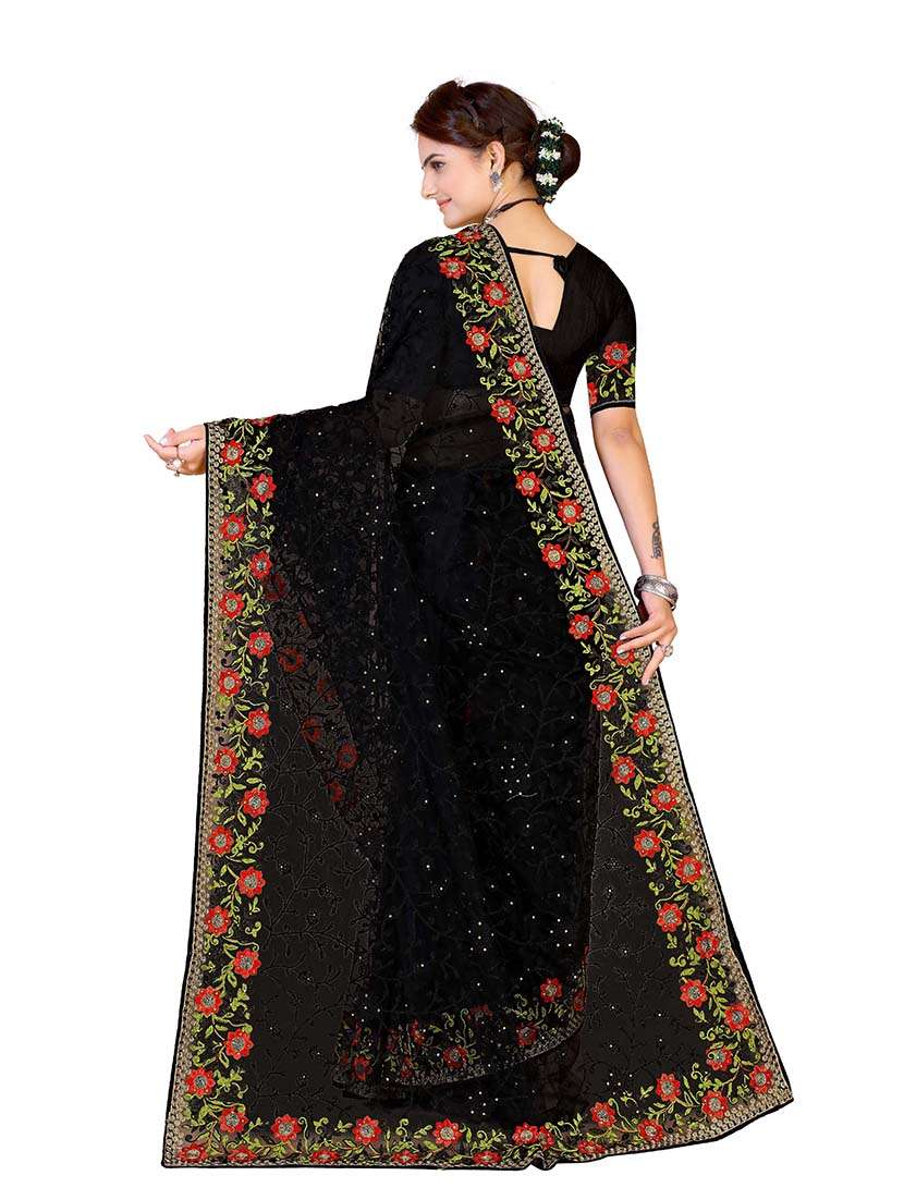 Women Solid With Work Embroidered Saree With Blouse - 22660435 -  Standard Image - 2