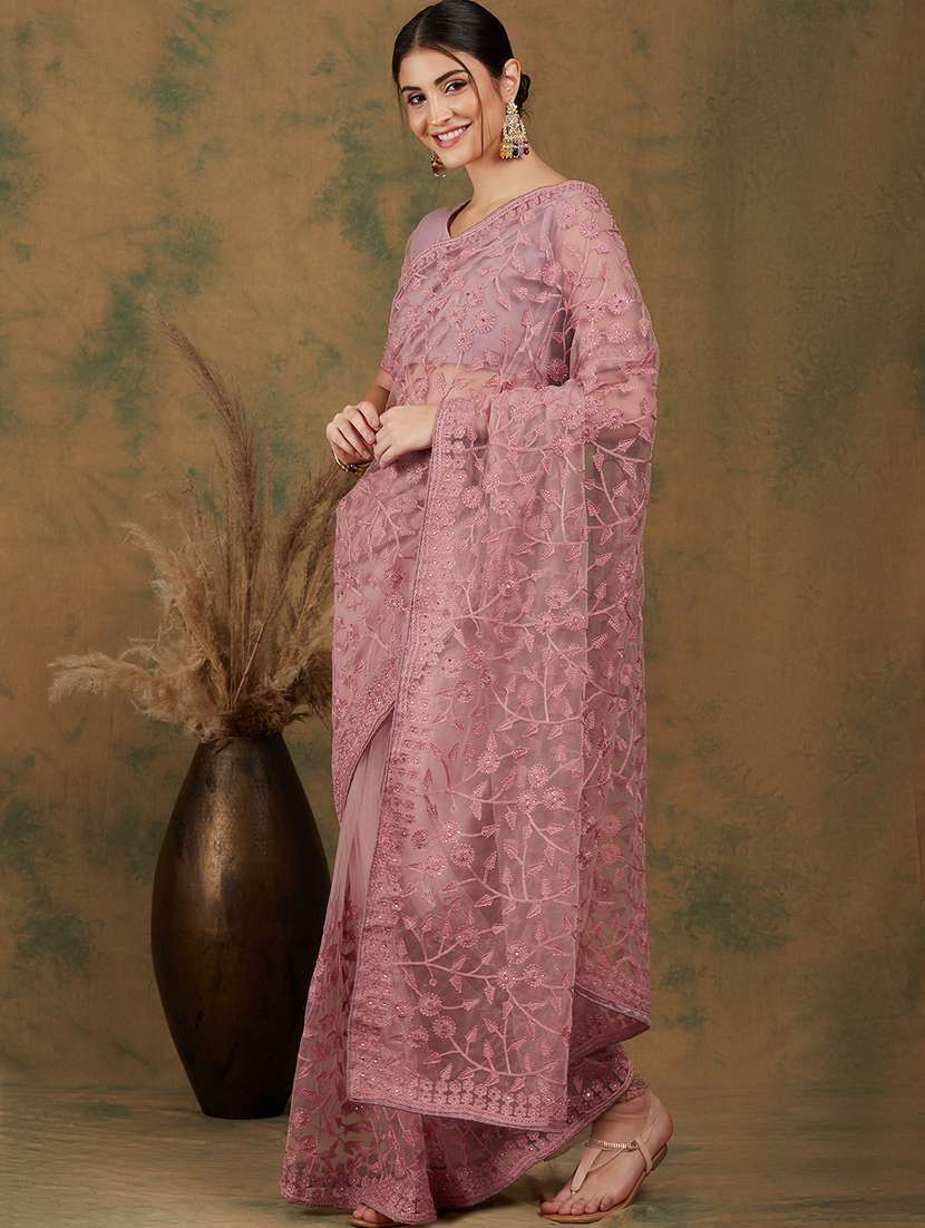 Women Solid With Work Embroidered Saree With Blouse - 22660436 -  Standard Image - 2