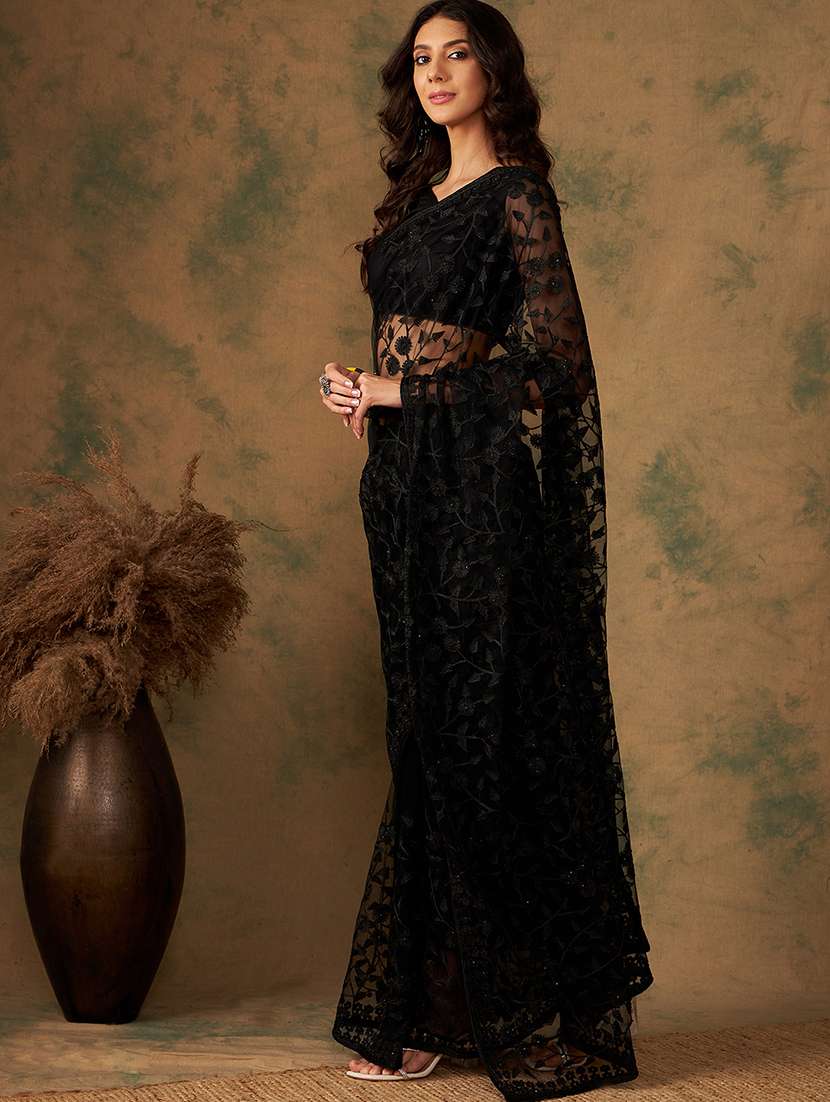 Women Solid With Work Embroidered Saree With Blouse - 22660441 -  Standard Image - 2