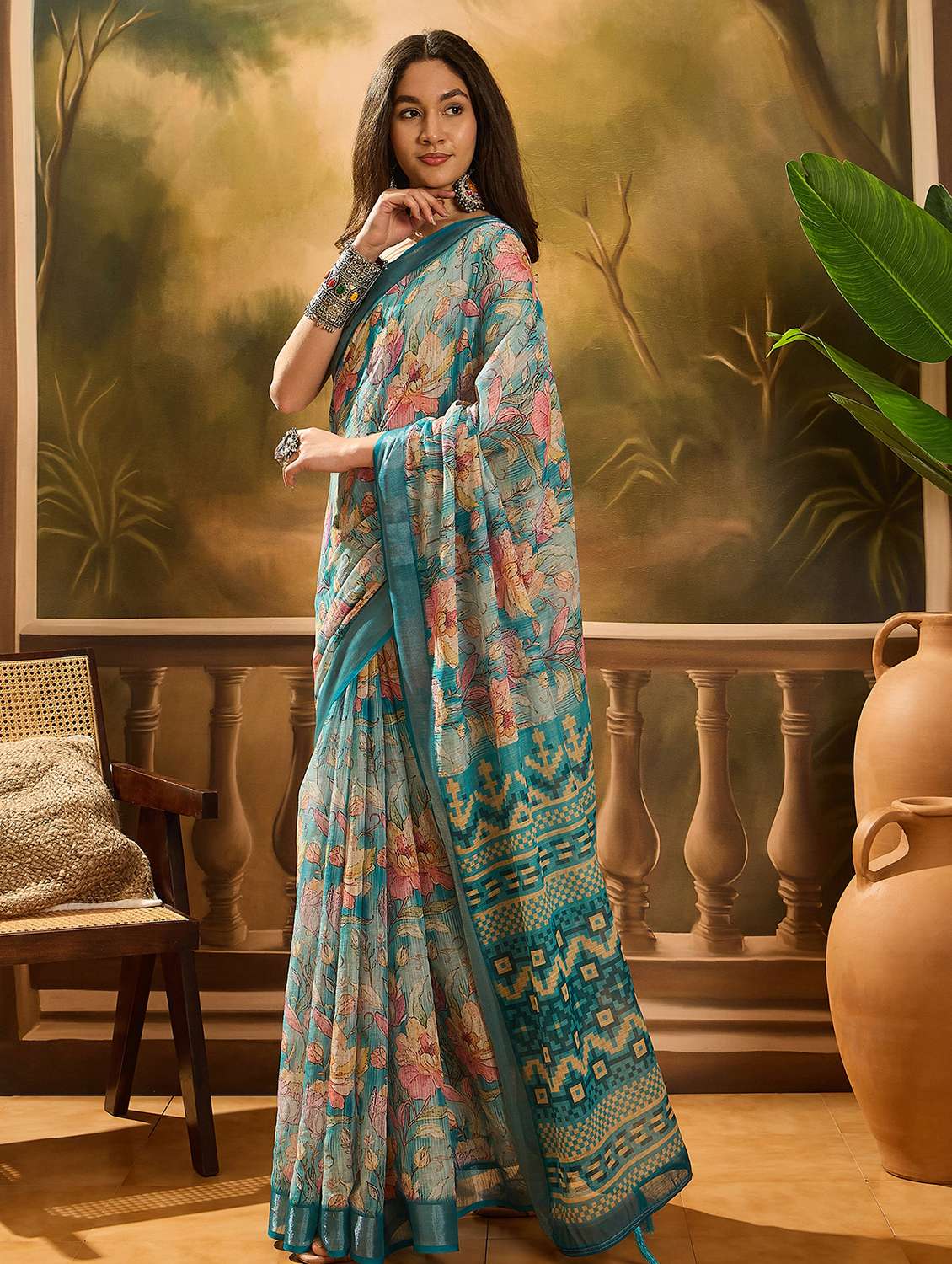 Women Printed Casual Wear Saree With Blouse - 22660682 -  Standard Image - 2