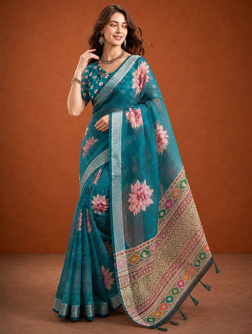 Women Printed Casual Wear Saree With Blouse - 22660893 -  Standard Image - 2