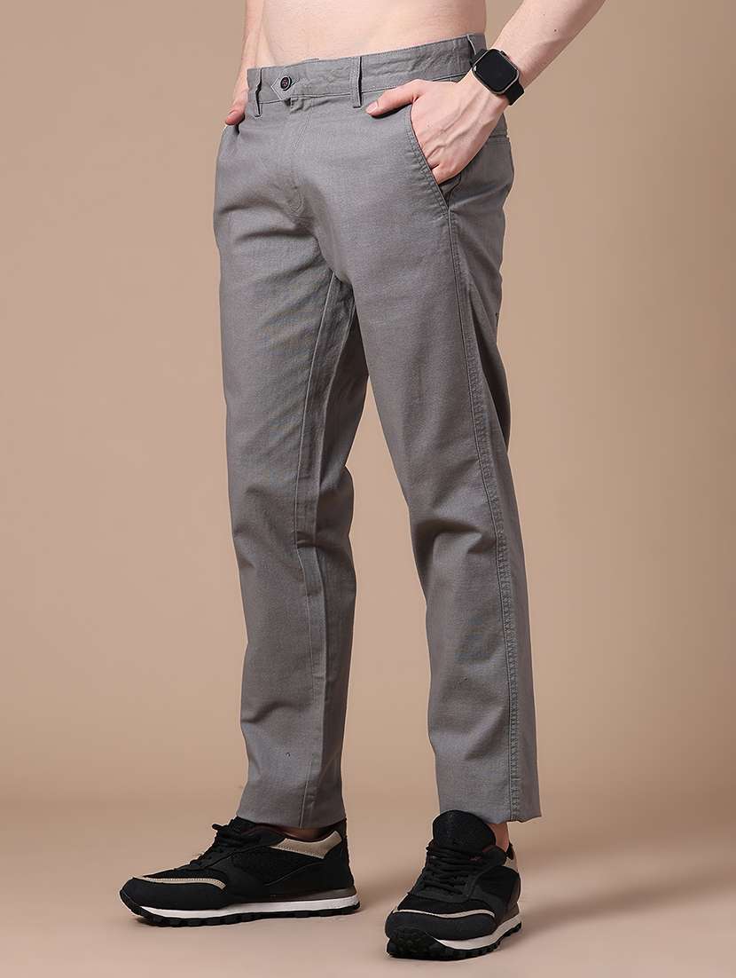 Men Solid Mid Rise Flat Front Casual Trouser - 22661890 -  Standard Image - 2