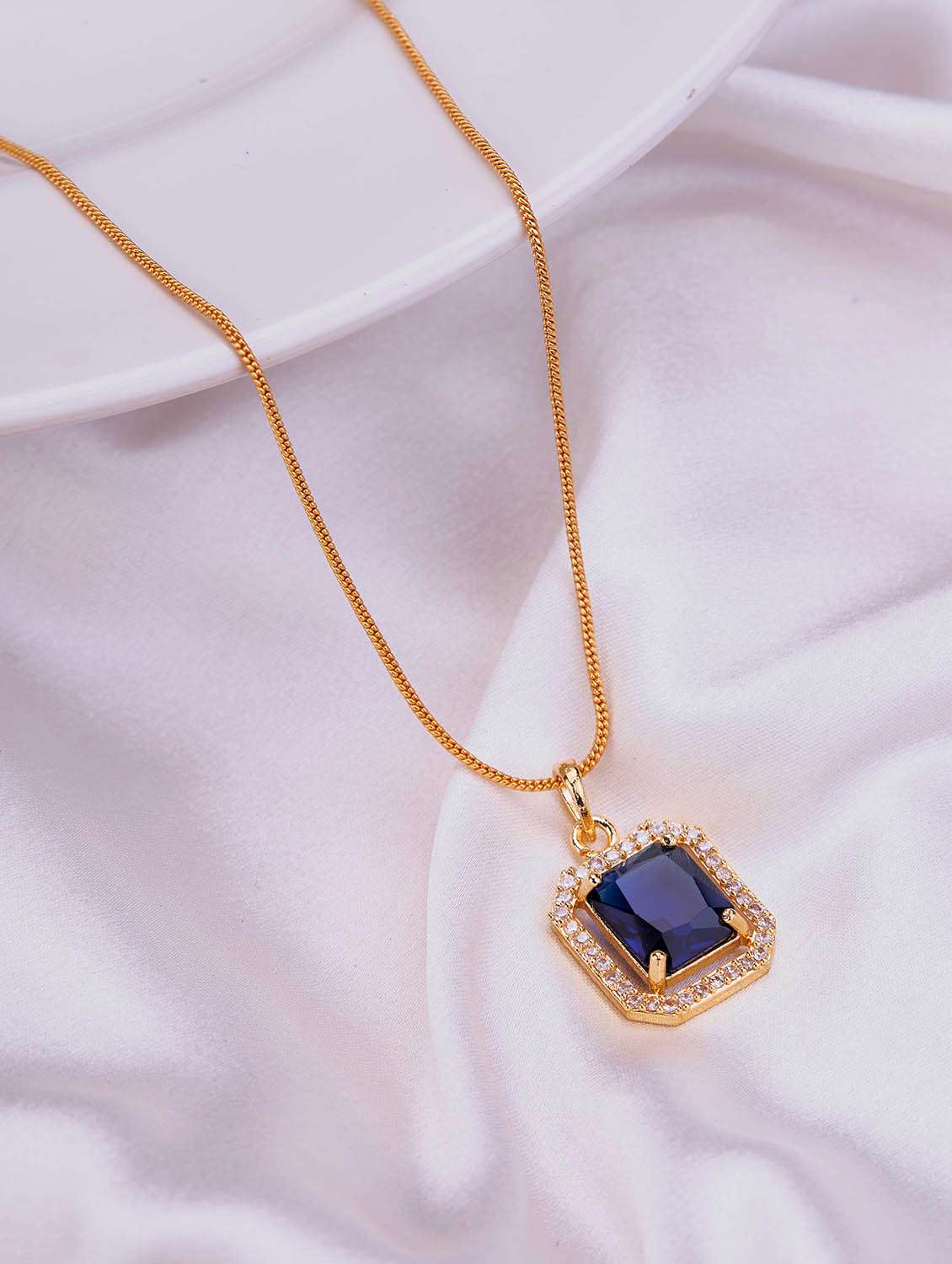 gold plated octagon stone pendant with chain