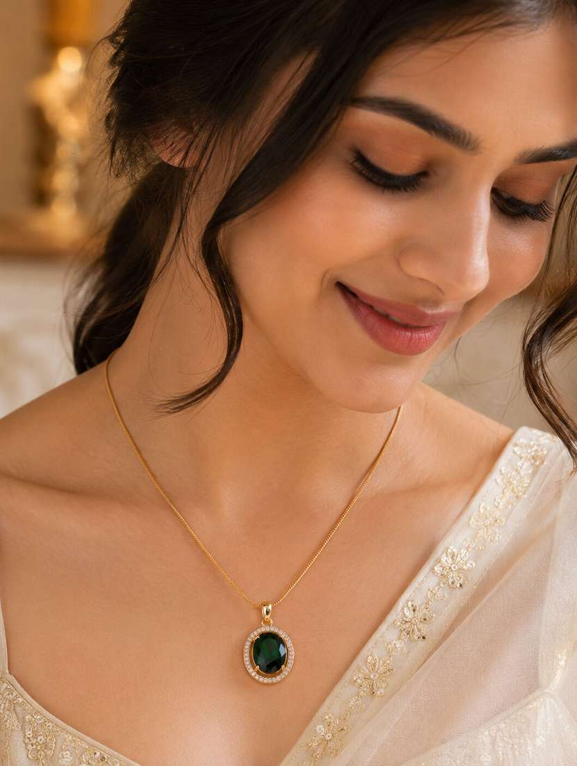 Oval Halo Design Gold Plated Pendant With Chain - 22662027 -  Standard Image - 2