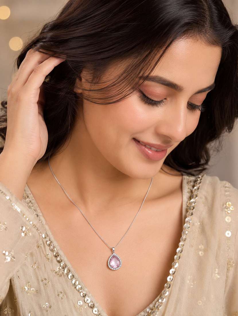 oval shape rhodium plated pendant with chain - 22662037 -  Standard Image - 2