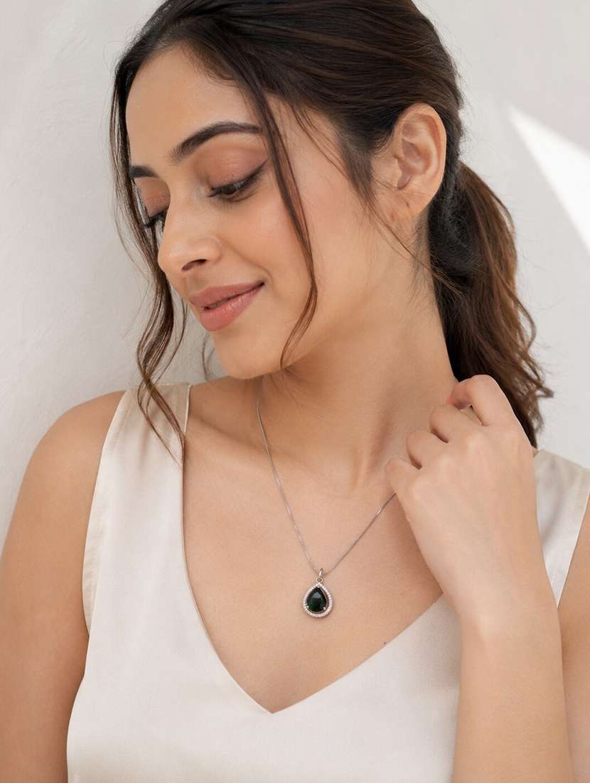 oval shape rhodium plated pendant with chain - 22662038 -  Standard Image - 2