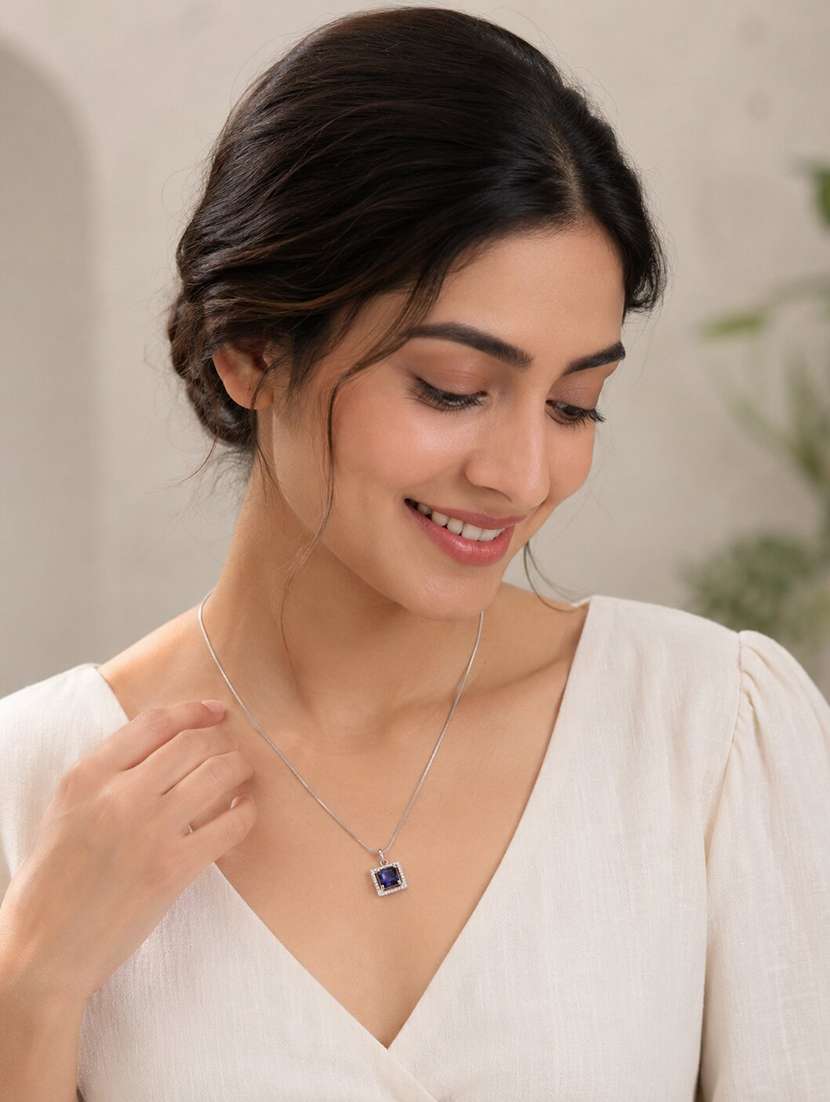 square halo design rhodium plated pendant with chain - 22662041 -  Standard Image - 2