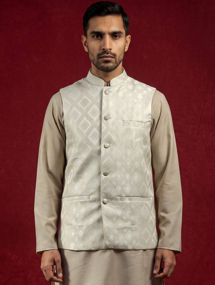 men self design mandarin neck regular fit nehru jacket - 22662051 -  Standard Image - 2