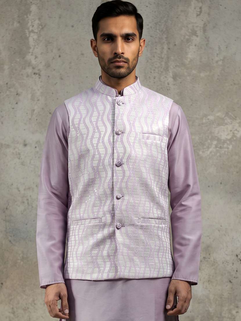 Men Self Design Mandarin Neck Regular Fit Nehru Jacket - 22662052 -  Standard Image - 2