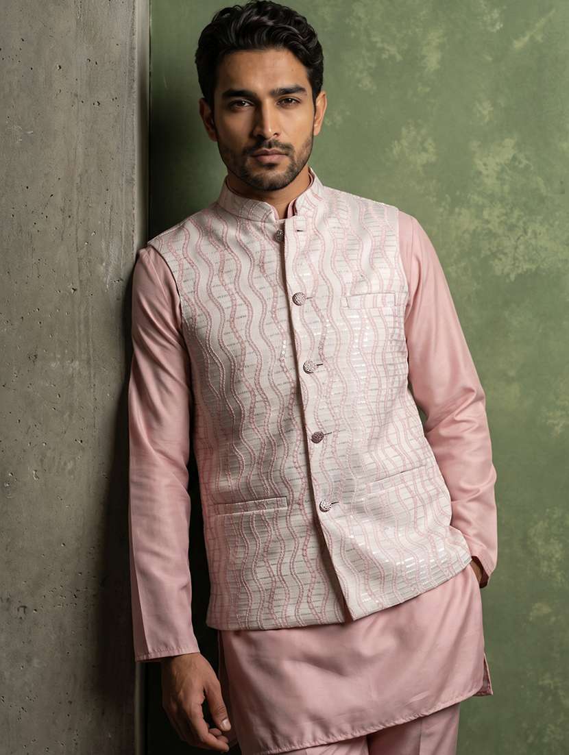 men self design mandarin neck regular fit nehru jacket
