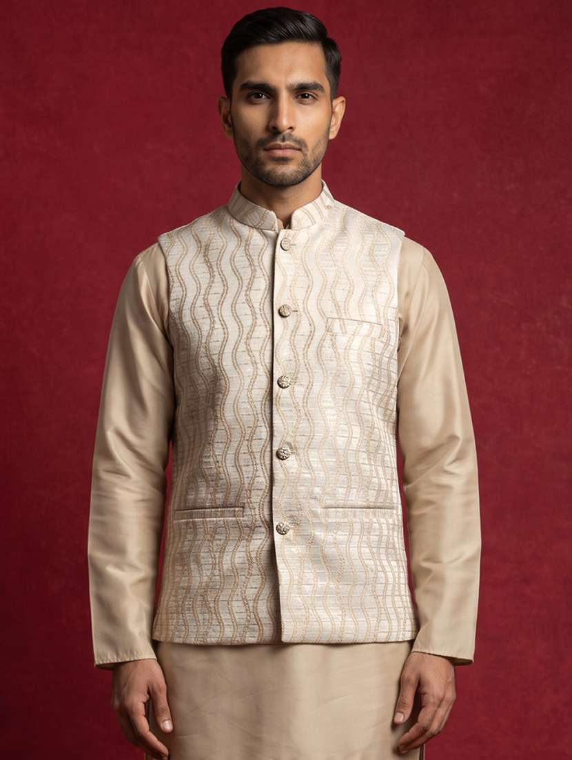 Men Self Design Mandarin Neck Regular Fit Nehru Jacket - 22662054 -  Standard Image - 2