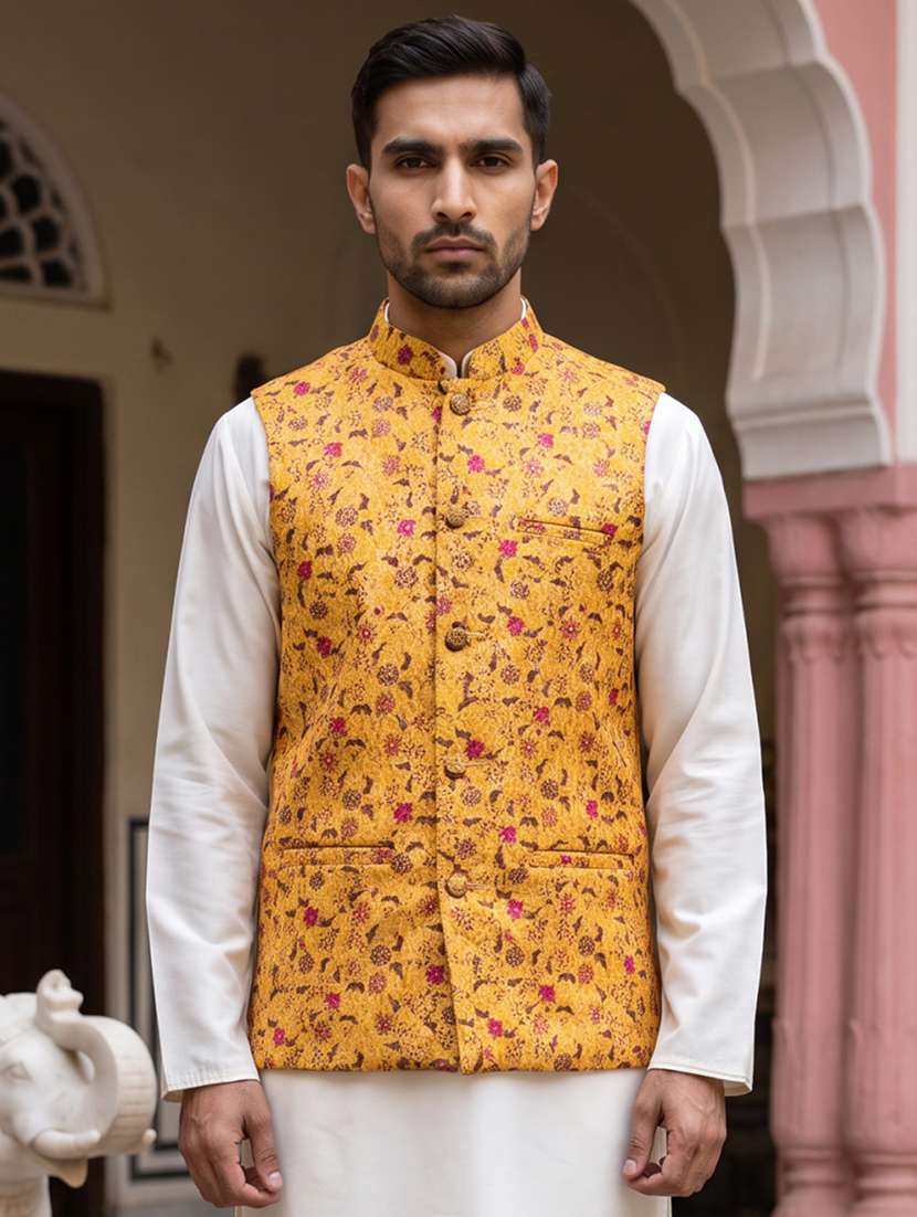 Men Printed Mandarin Neck Regular Fit Nehru Jacket - 22662060 -  Standard Image - 2