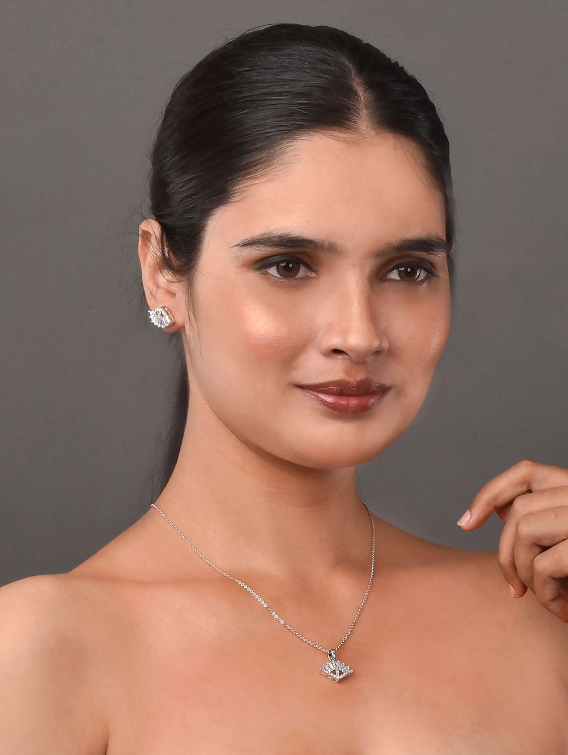 opal touch minimalist white locket set with rhodium finish - 22662115 -  Standard Image - 2