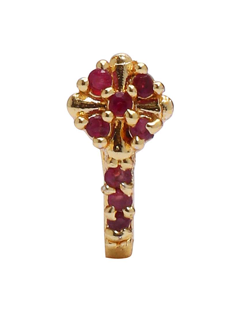 ad cz flower pressing golden nose pin - 22662212 -  Standard Image - 2
