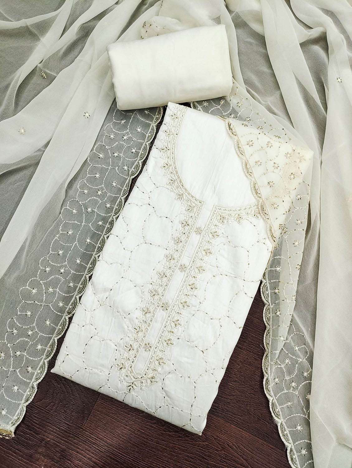 Women Solid With Work Unstitched Suit Set - 22662314 -  Standard Image - 2
