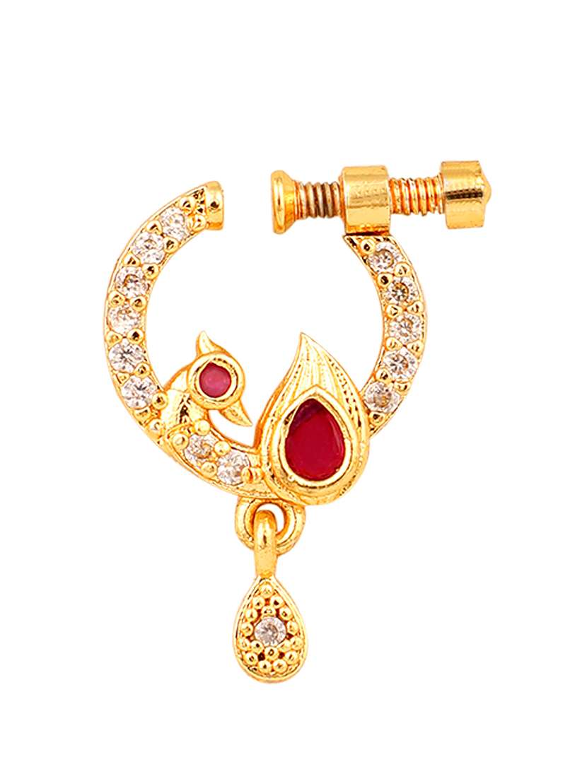 Gold Plated Peacock Shaped Nath - 22662438 -  Standard Image - 2