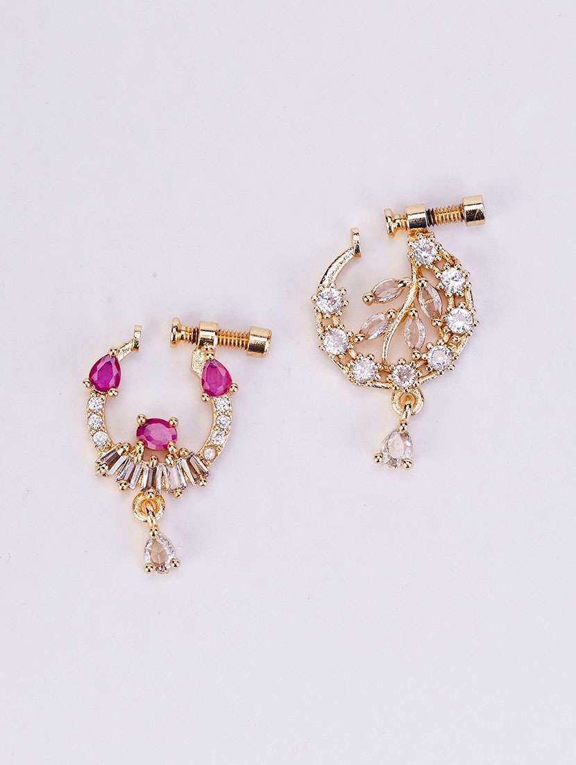 crescent shaped gold plated combo naath - 22662444 -  Standard Image - 2