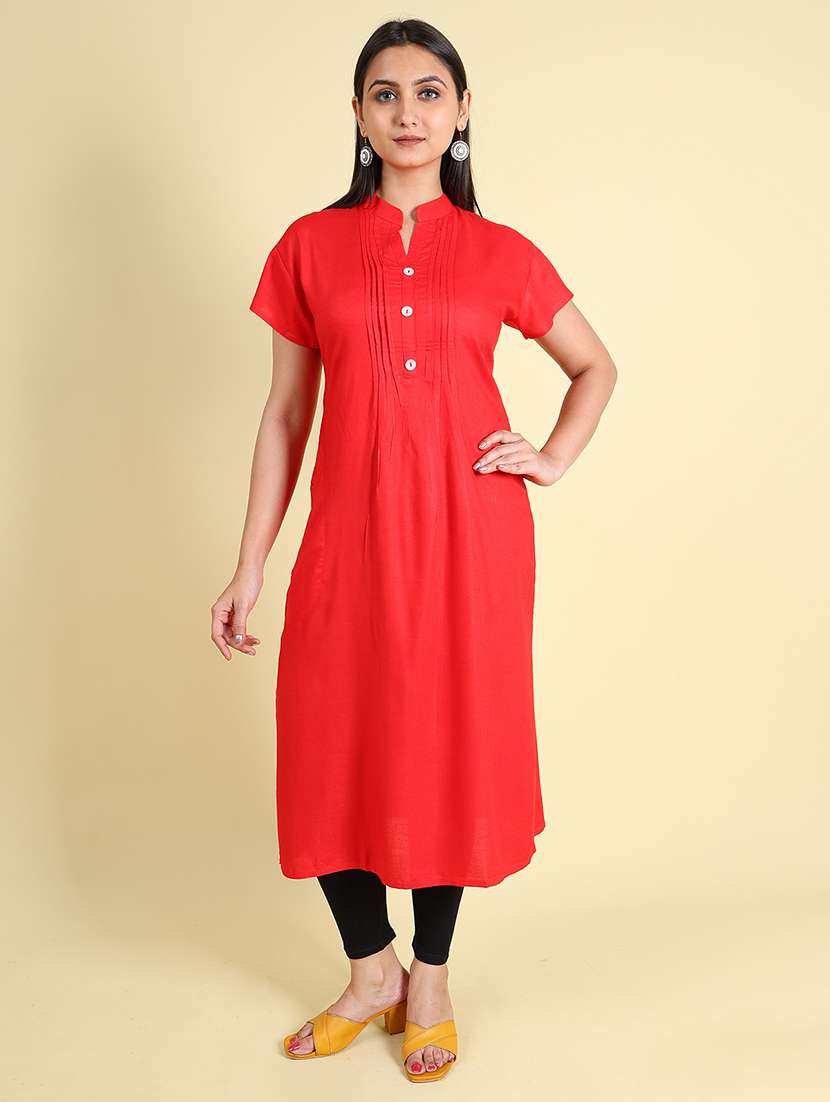 Women Solid Short Sleeve A-line Kurta - 22662473 -  Standard Image - 2