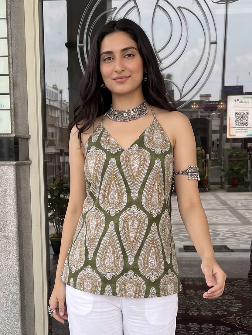 Women Printed Halter Neck Straight Kurti - 22662585 -  Standard Image - 2