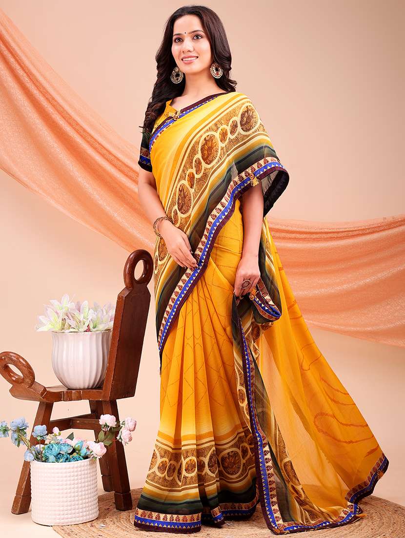 women printed casual wear saree with blouse