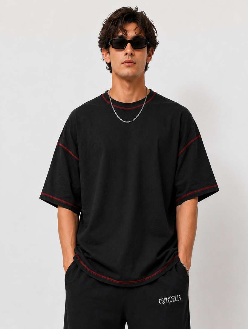 men solid short sleeves oversized t-shirt