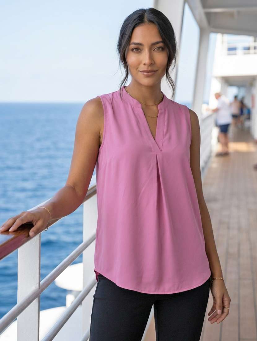women solid sleeveless regular top