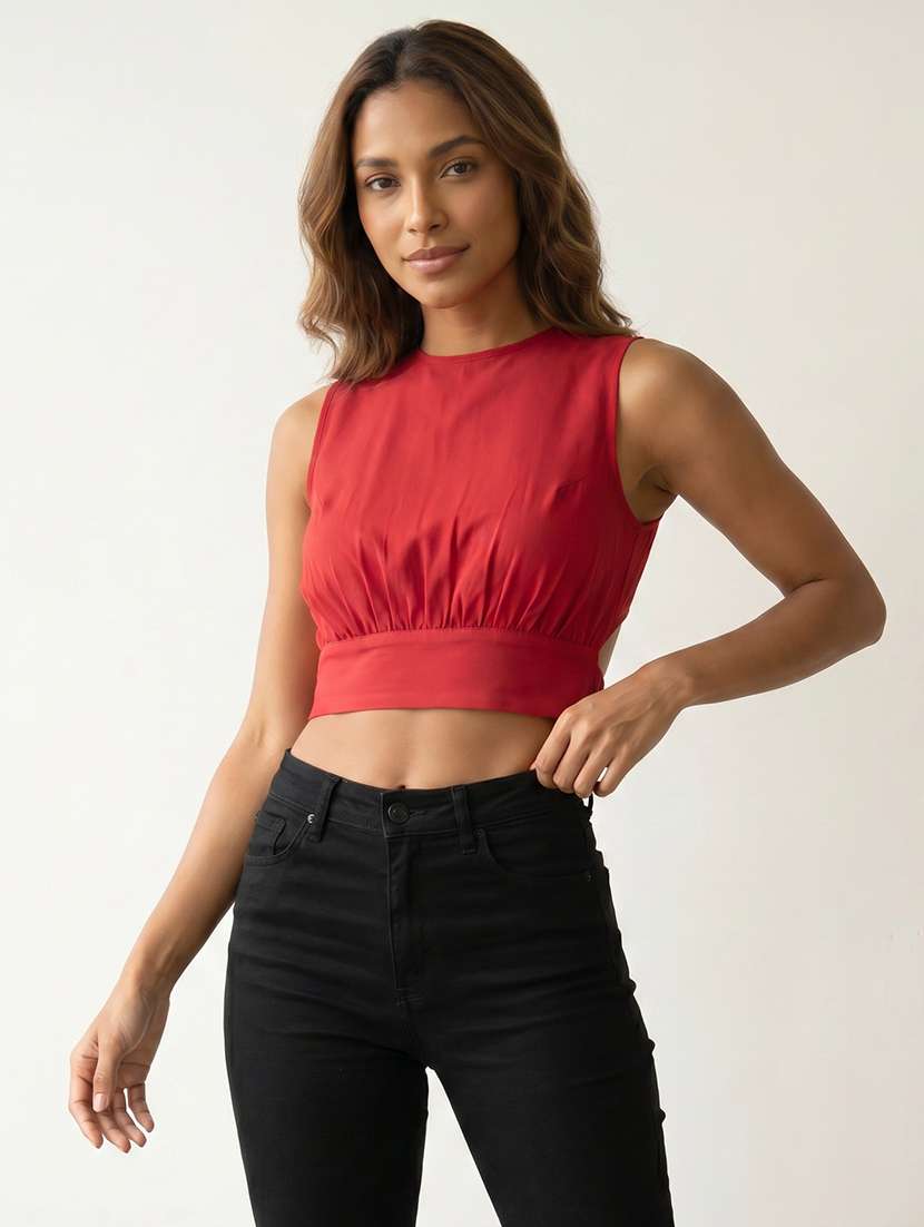 Women Solid Sleeveless Crop Top - 22663819 -  Standard Image - 2