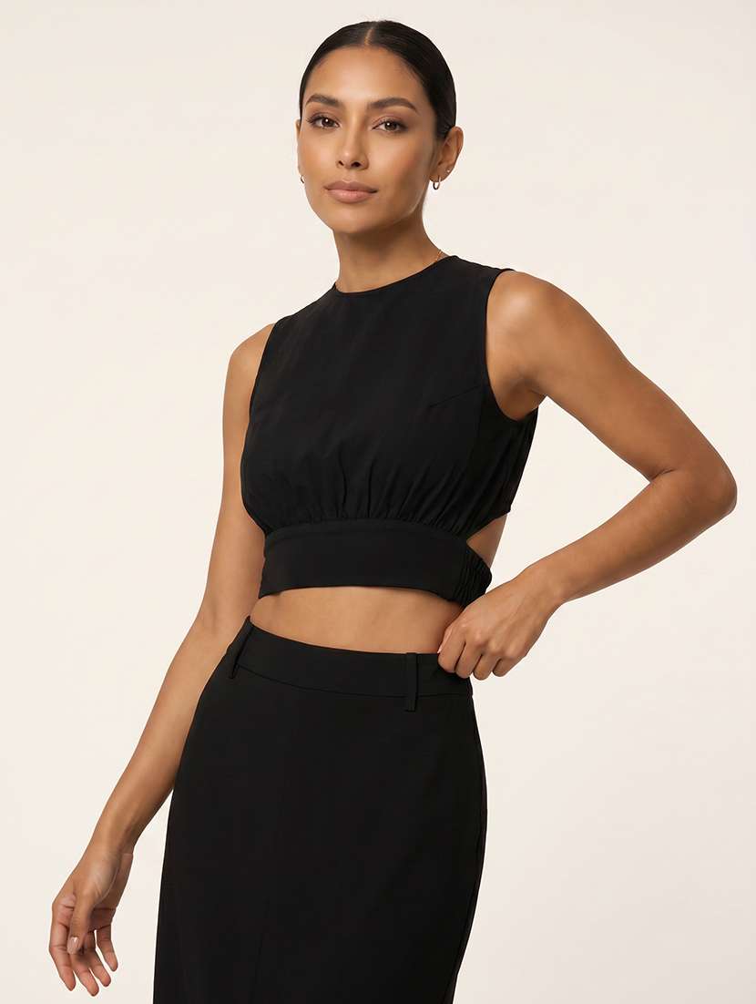 Women Solid Sleeveless Crop Top - 22663820 -  Standard Image - 2