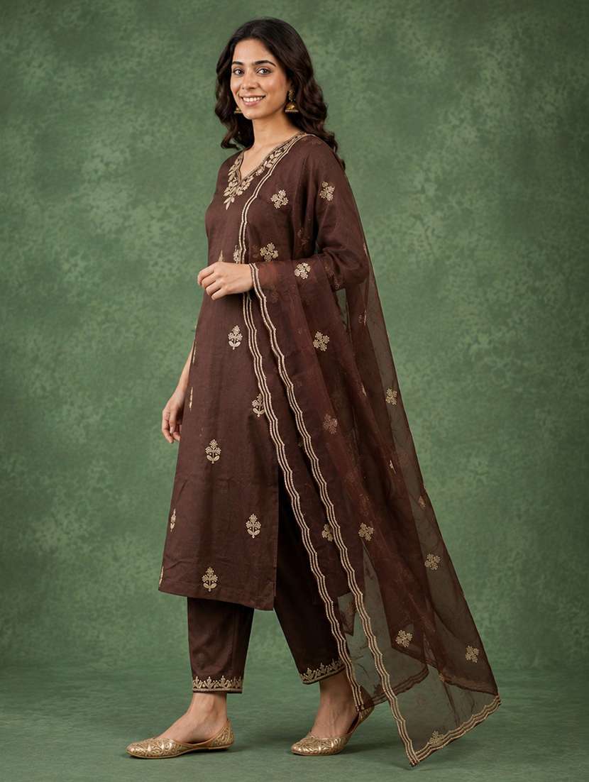 Women Embroidered Three Quarter Sleeve Kurta Pant With Dupatta Set - 22663821 -  Standard Image - 2