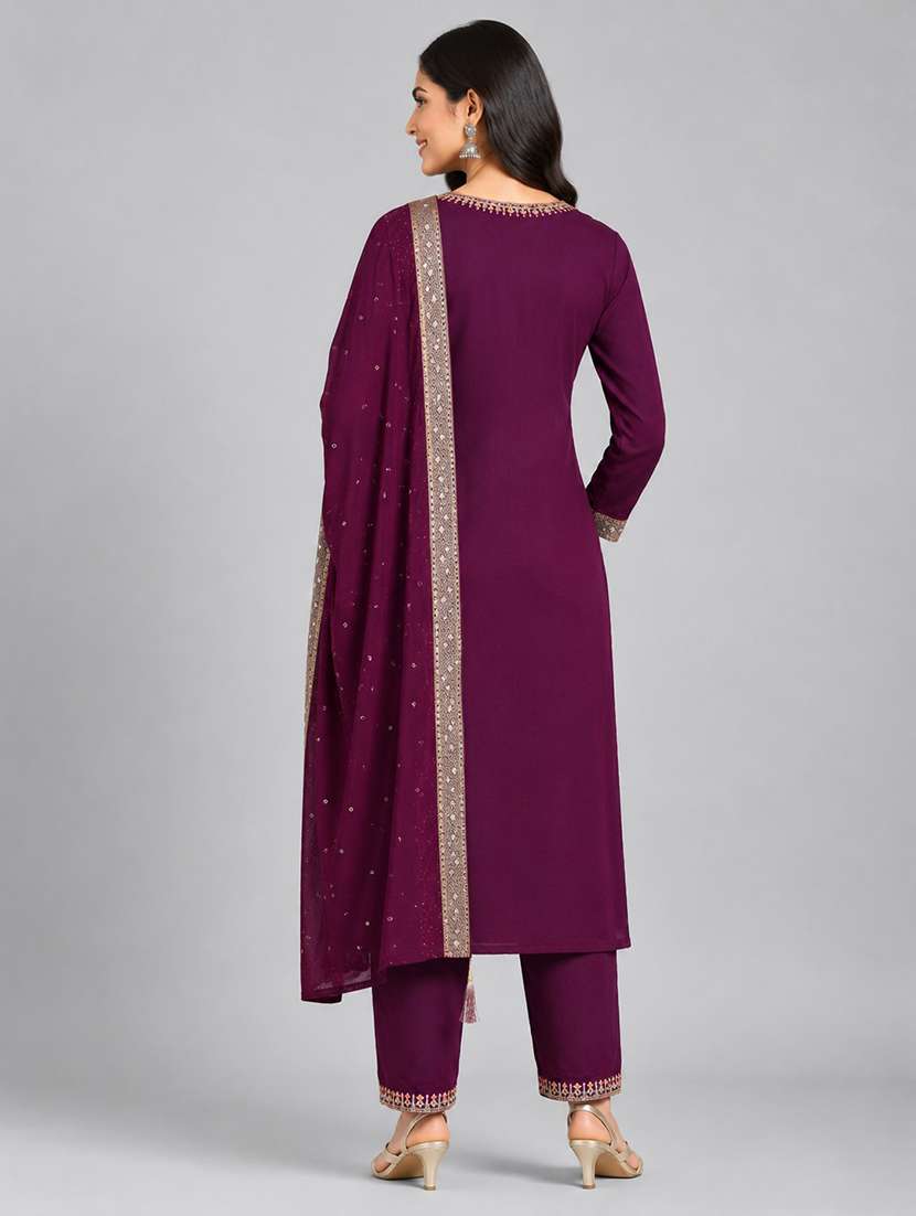 Women Solid With Work Long Sleeve Kurta Pant With Dupatta Set - 22663824 -  Standard Image - 2