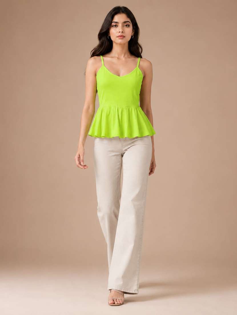 women solid shoulder strap peplum top