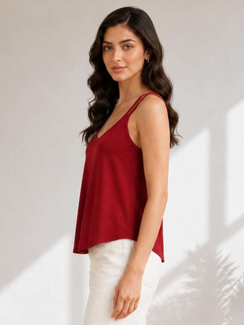 Women Solid Shoulder Strap Regular Top - 22663966 -  Standard Image - 2