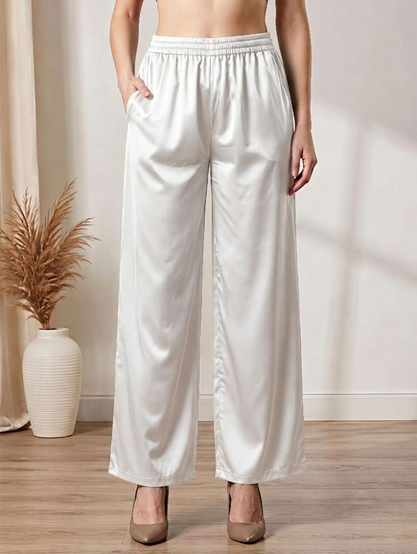 women solid mid rise straight palazzo