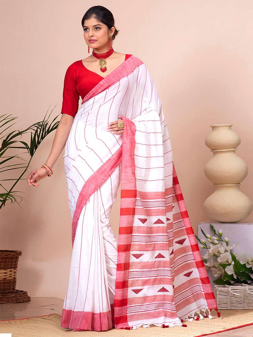 women striped handloom saree with blouse