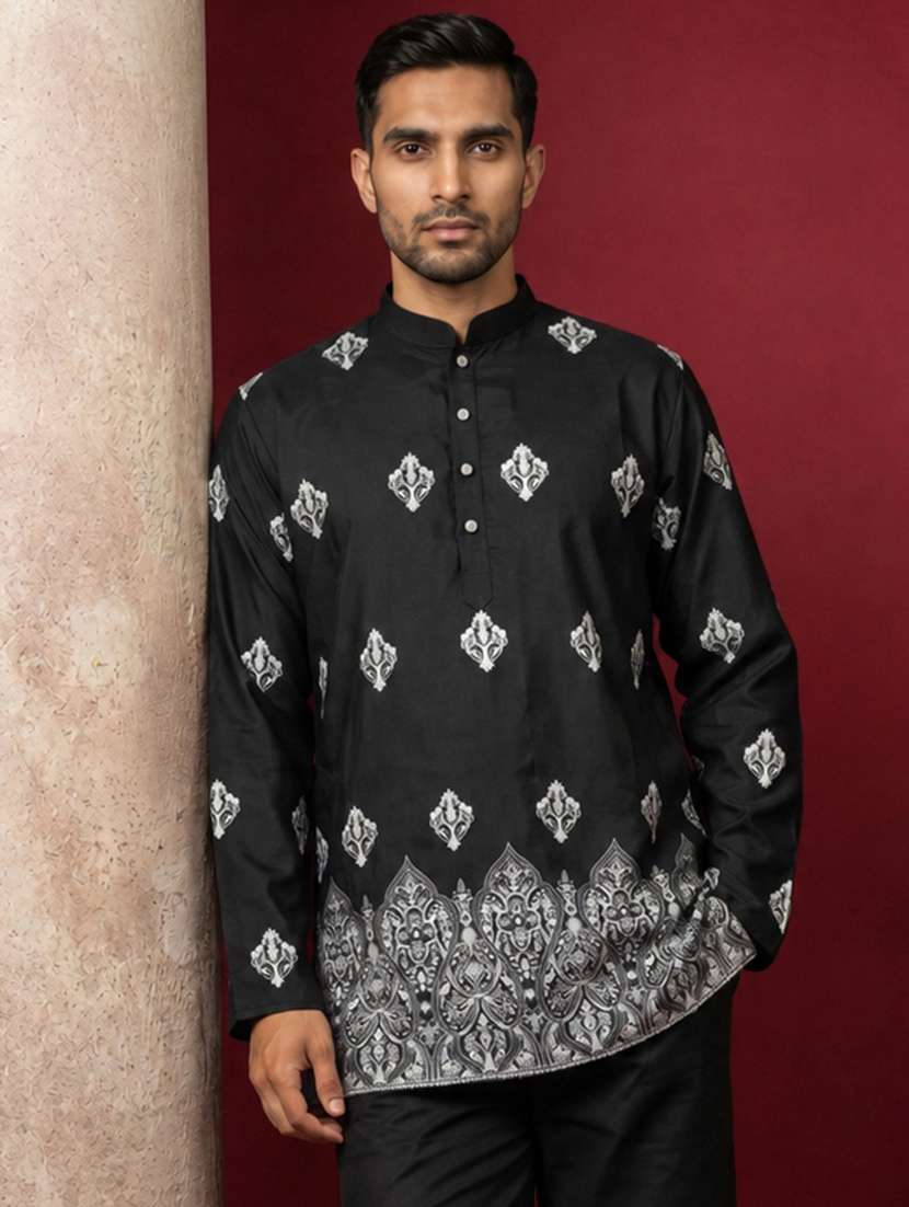 Men Embroidered Mandarin Neck Short Kurta - 22664546 -  Standard Image - 2