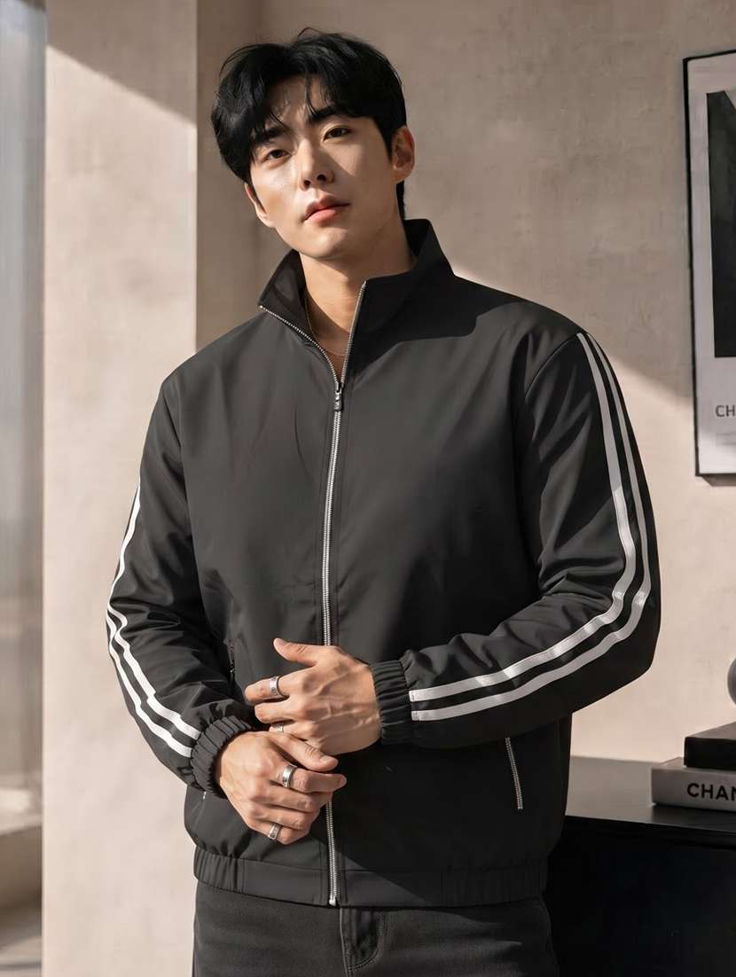 men taped long sleeves regular fit bomber jacket