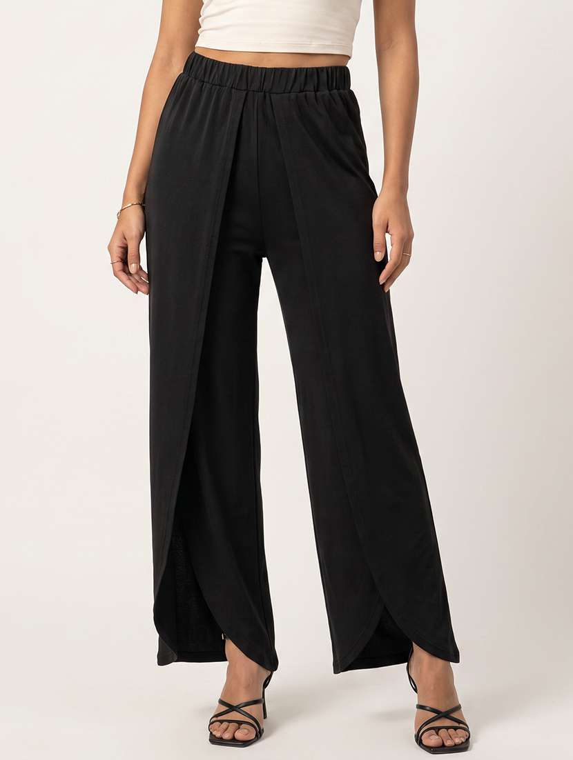 Women Solid High Rise Wide Leg Trouser - 22665105 -  Standard Image - 2