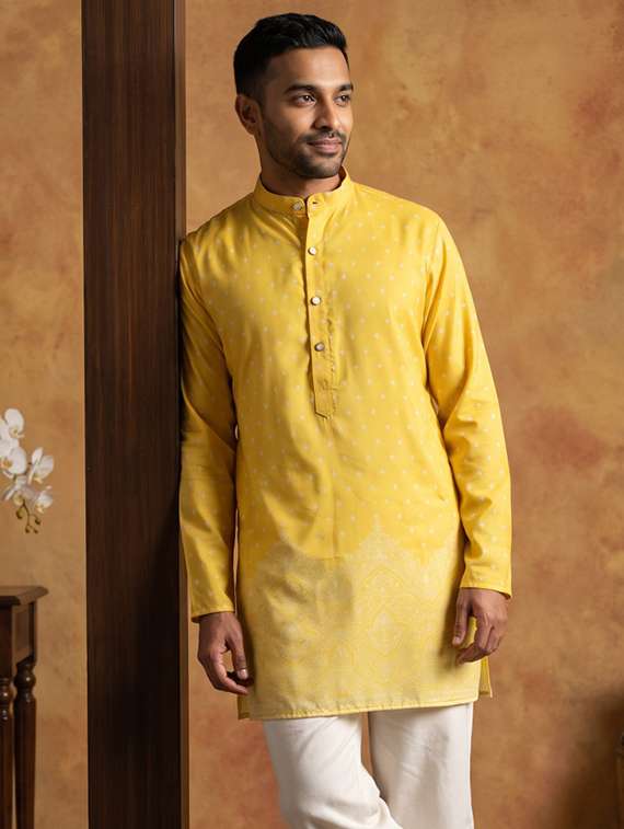 men printed mandarin neck short kurta - 22665161 -  Standard Image - 2