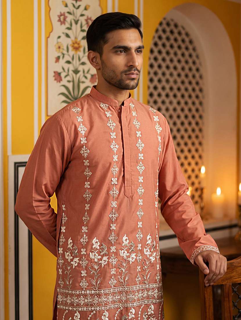 Men Embroidered Mandarin Neck Long Kurta - 22665171 -  Standard Image - 2