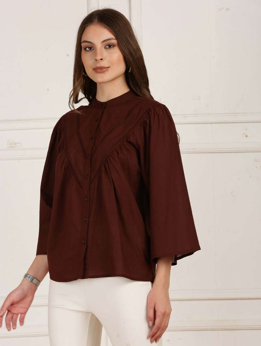 women solid three quarter sleeves regular top